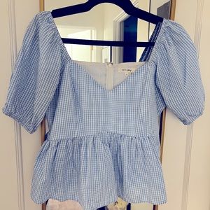 VICI seersucker poplin puff sleeve top